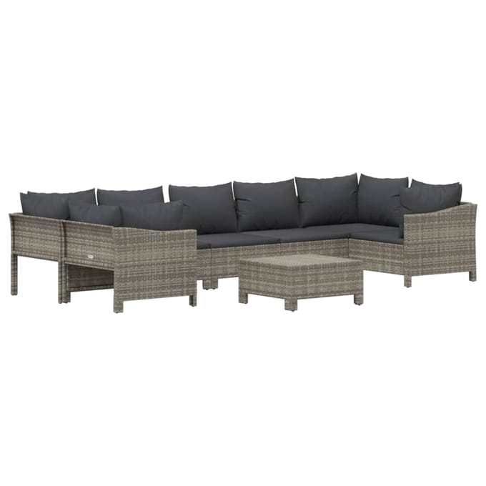 vidaXL - 8-delige - Loungeset - met - kussens - poly - rattan - grijs