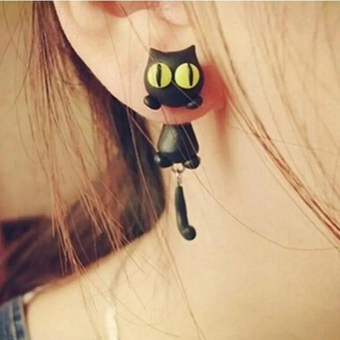 Leuke Kat Stud Oorbellen - Handgemaakt - Gele Ogen - Mode Sieraden - Polymeer Klei - Cartoon 3D - Voor Vrouwen