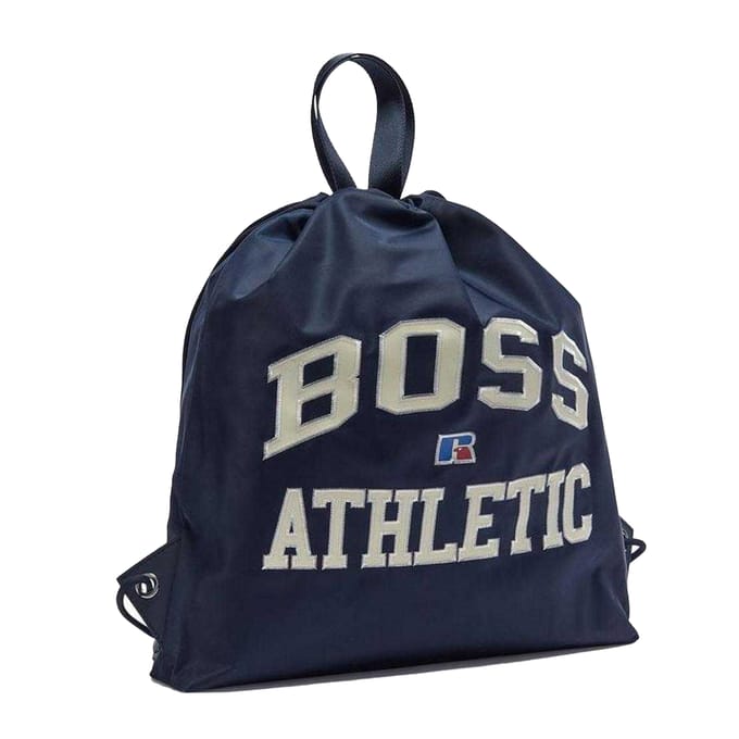 Boss Atletische trekkoordtas met leren rand (Marine)