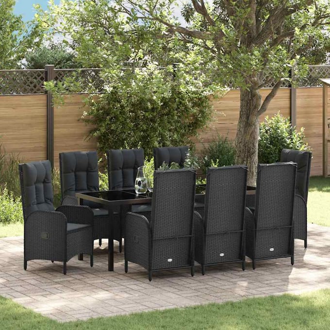 vidaXL - Tuin - Eettafel - Set - 9 - st - Zwart - poly - rattan