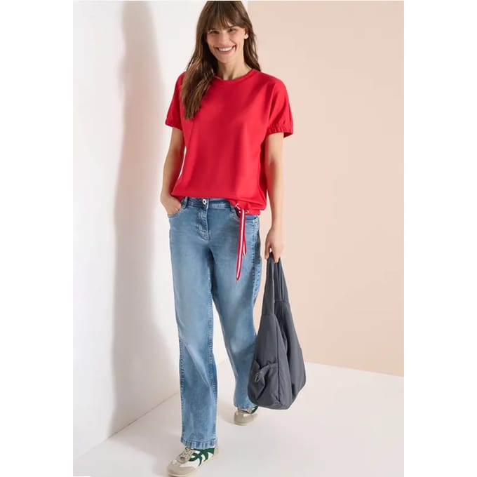 Shirt met ronde hals en rimpels