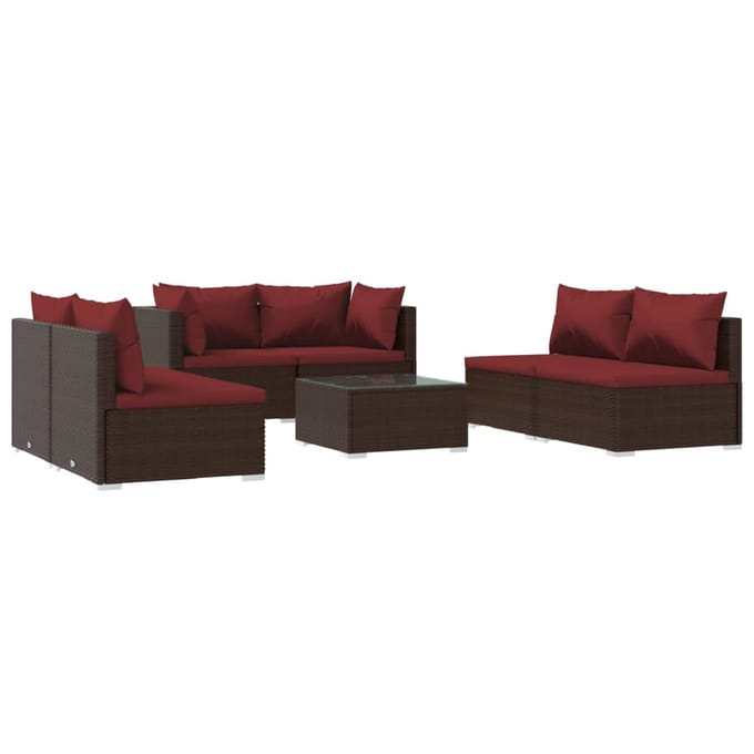 vidaXL - 7-delige - Loungeset - met - kussens - poly - rattan - bruin