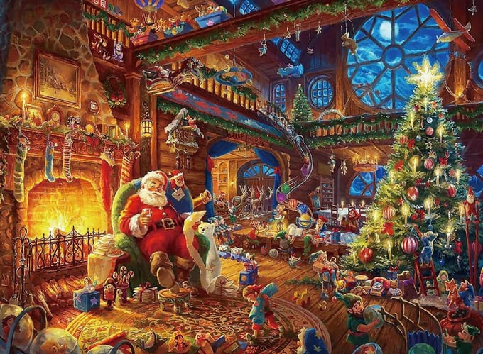 Kerst Legpuzzel 1000 Delen - Kerstman & Wintertafereel - Groot Formaat