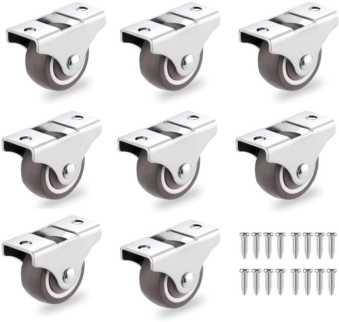 Set van 8 Vaste Mini-Wielen met Metalen Montageplaat