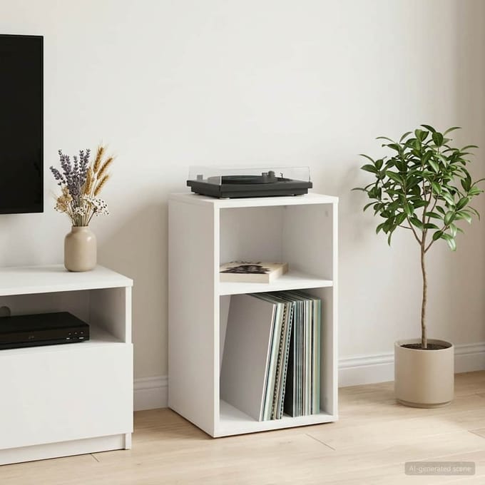 vidaXL - Platenkast - Wit - 38 - x - 33 - x - 61 - cm - Bewerkt - hout