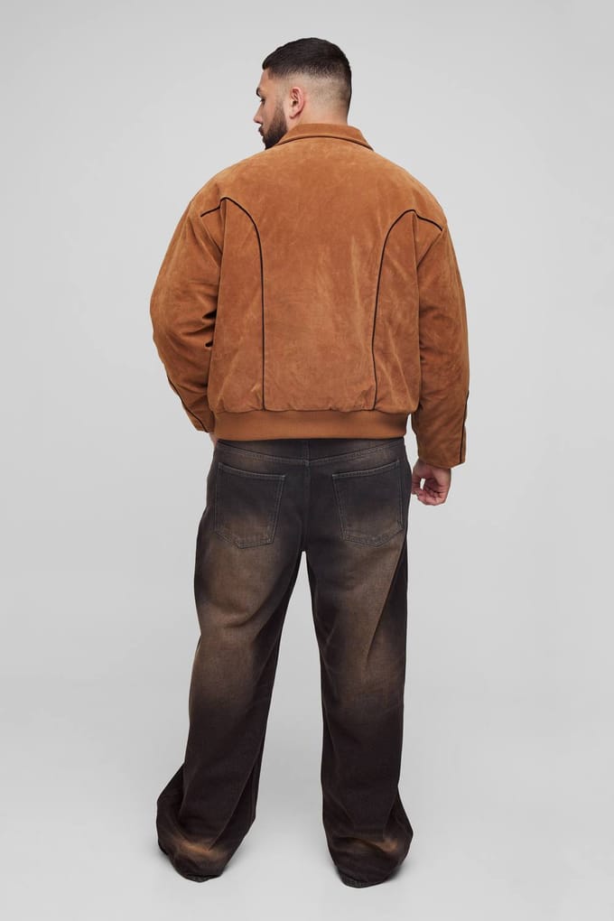 Plus Kunstsuède Geborduurde Oversized Boxy Fit Western Jas | Tan | Size 2XL