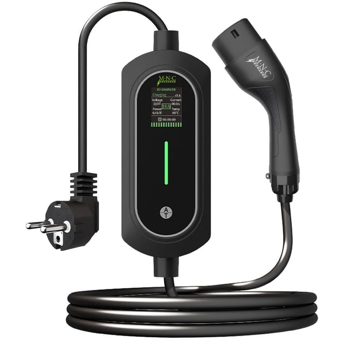 Draagbare EV Lader - EVSE Laadkabel Type 2 - 3,5 kW - 5 Meter - Instelbaar 8A-16A - Mobiele Thuislader - Schuko Stekker - LCD Display - Inclusief Opbergtas [54932]