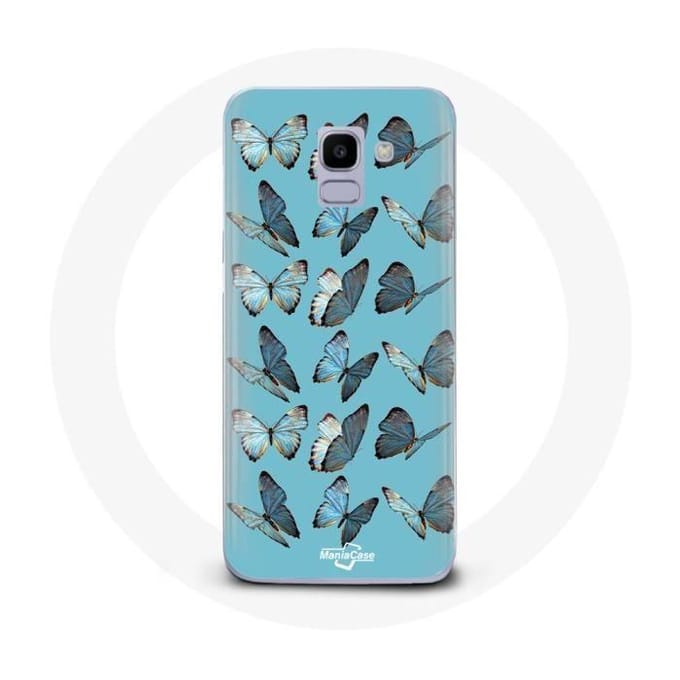 Coque - MANIACASE - Samsung Galaxy A8 2018 - Papillons - Bleu - Souple bleu