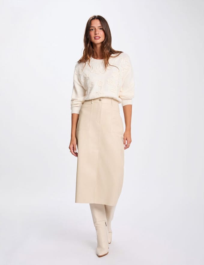 Morgan - Aangesloten rok van imitatieleer 261-JILFIT Beige - Maat : 40