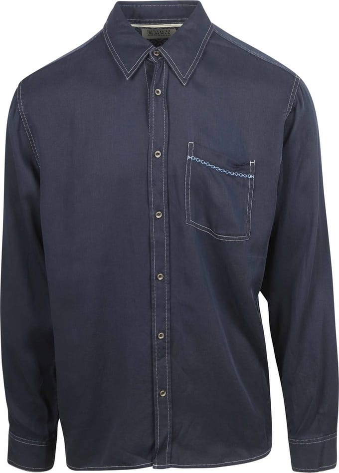 Overhemd Lange Mouw Scotch &amp; Soda Overhemd Solid Tencel Navy