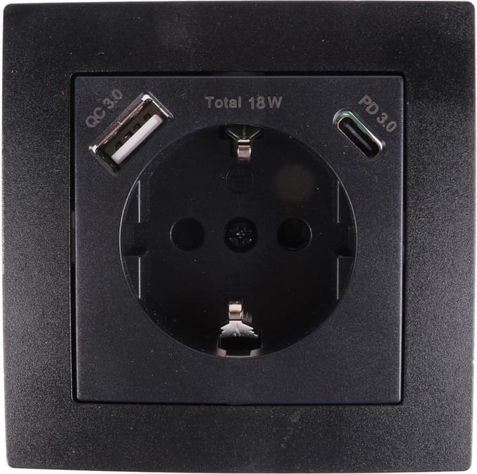 Benson Stopcontact met randaarde en USB A/C - Inbouw - Zwart