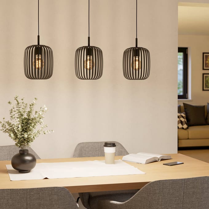 EGLO Hanglamp Romazzina, zwart, lengte 90 cm, 3-lamps, metaal