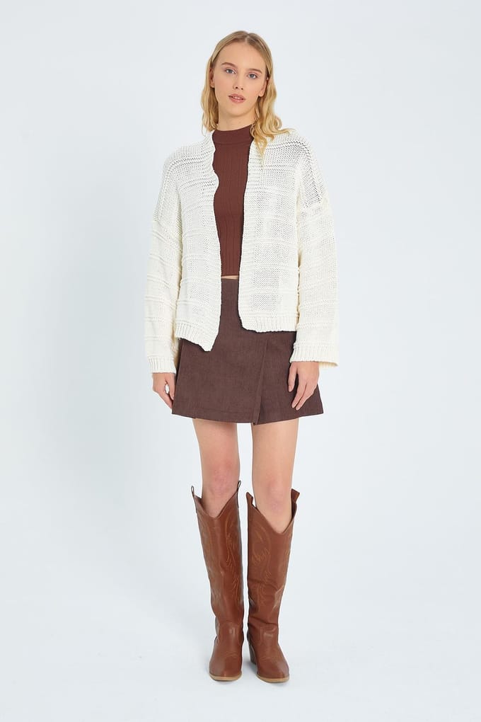 V-hals Geribbelde Brei Cardigan