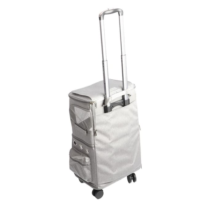 Huisdierrugzak met dubbel compartiment, opvouwbare kattenrugzak met trolleywielen voor reizen grijze kleur