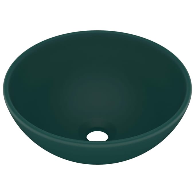 vidaXL - Wastafel - rond - 32,5x14 - cm - keramiek - mat - donkergroen
