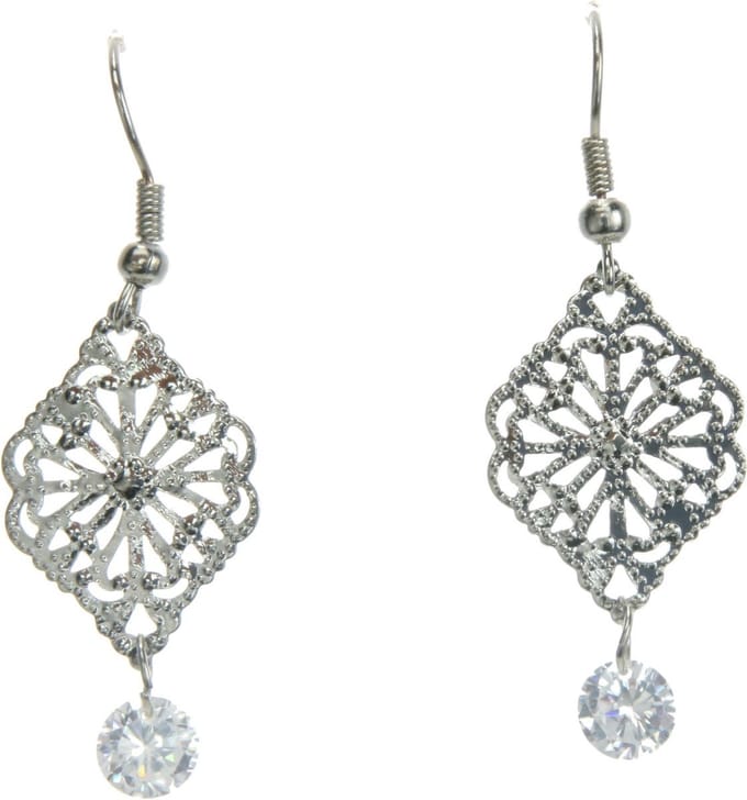 Behave - Oorhangers met steentje en open filigraan look - feestelijk