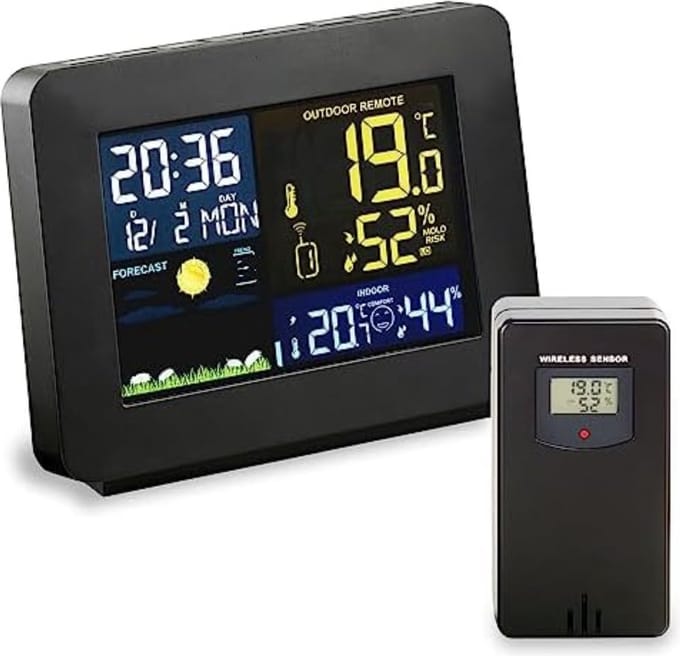 Weerstation draadloze buitensensor - Weerstation met buitensensor - Zwart