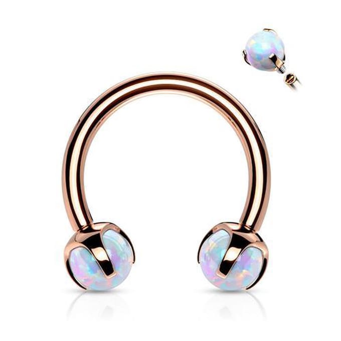 Piercing horeshoe prong-set opal 1.2x8 mm - rose goud - LMPiercings