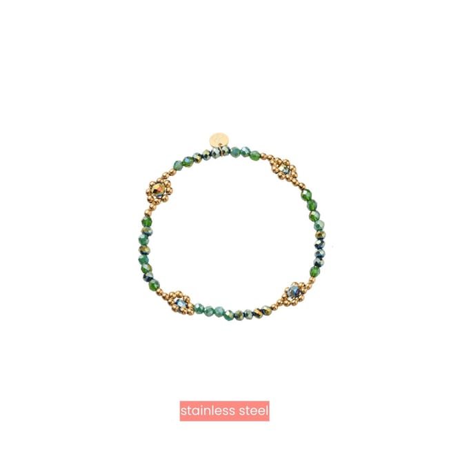 Day&Eve by Go Dutch Label Armband (Sieraad) Elastisch Bloemen Kralen Groen