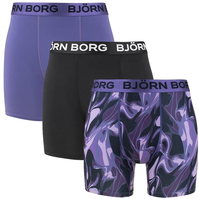 Björn Borg heren sports 3P microfiber boxers basic print paars & zwart