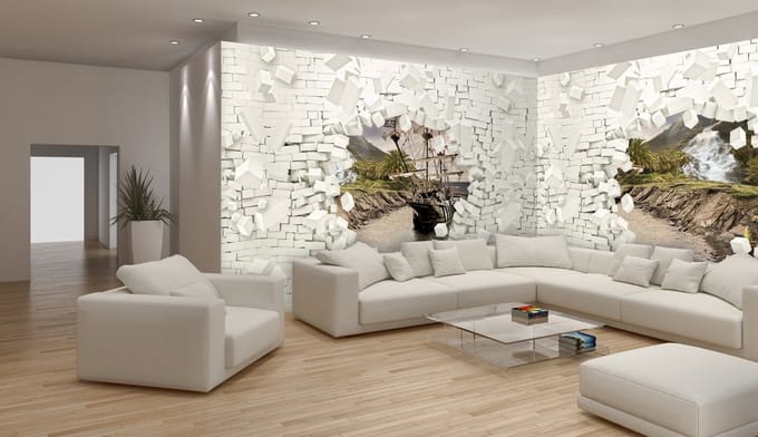 Fotobehang Vlies Muur, Boot | Wit | GROOT 624x219cm