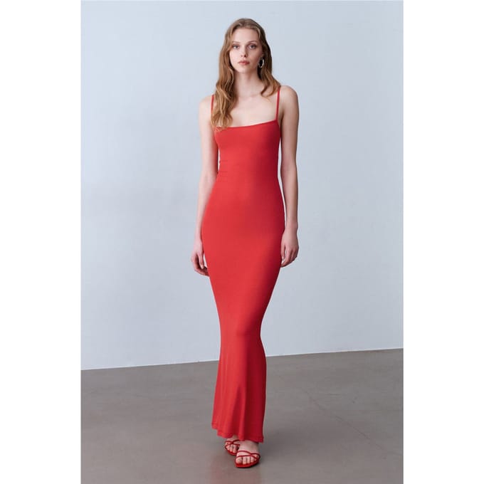Geribde Bodycon Maxi Jurk
