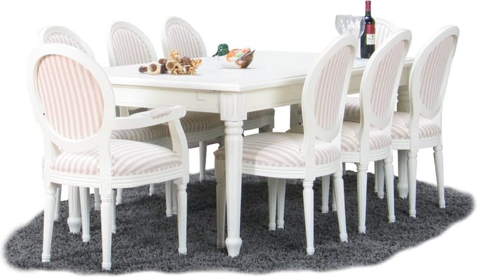 Mozart Rococo - Eethoek met 8 stoelen - 100x180 cm - Wit