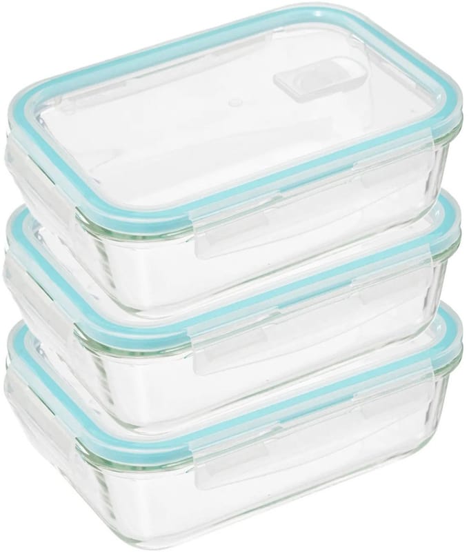 5Five Vershoudbakje met deksel - 3x - glas - luchtdicht - met clips - 21 x 15 x 7 cm - 1180 ml