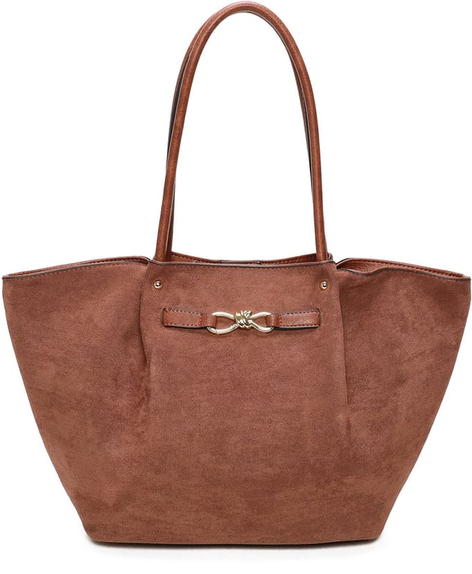 Trendy handtas / shopper - Ines Delaure - suede look - camel