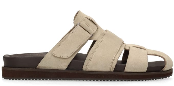 Manfield - Heren - Beige suède slippers - Maat 41