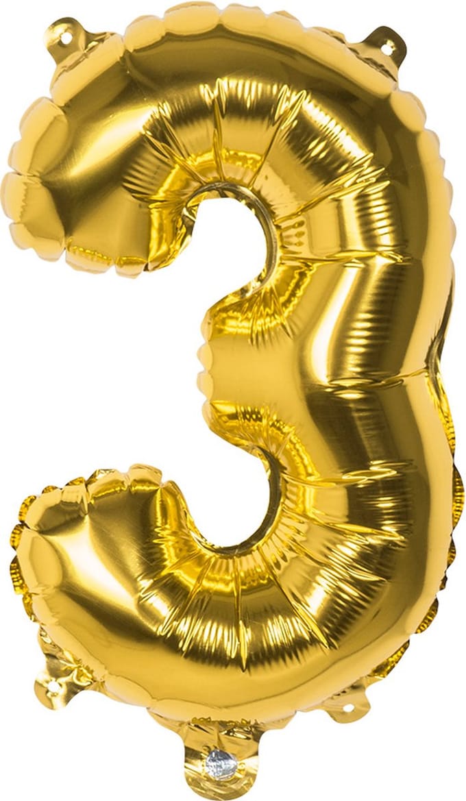 Boland - Folieballon '3' goud (36 cm) 3 - Goud - Cijfer ballon