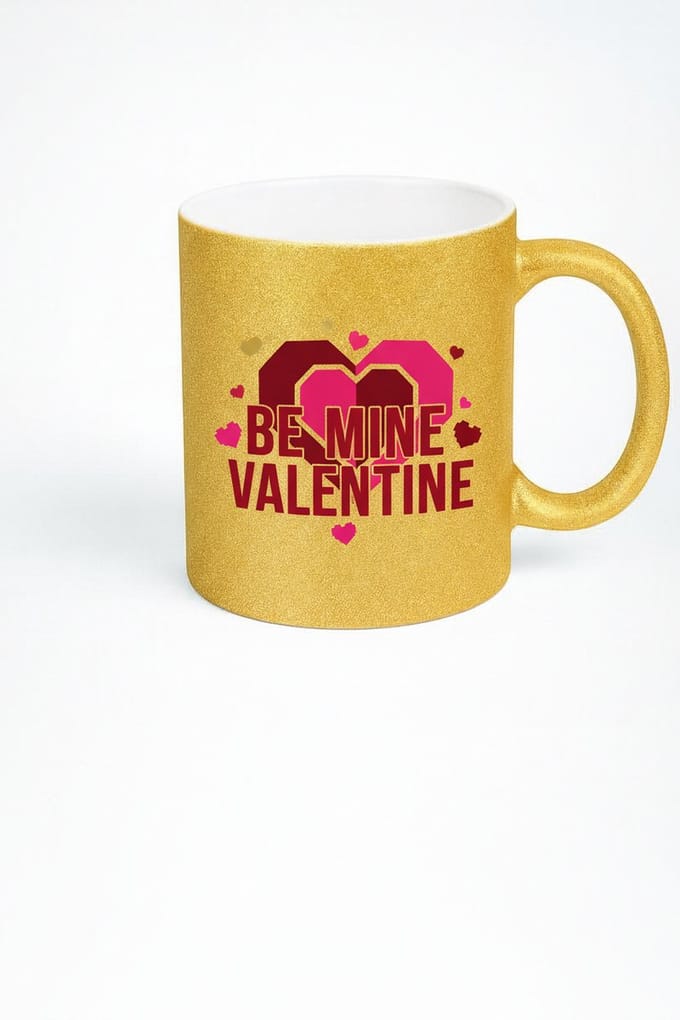 Gouden Glitter Mok 'Be Mine Valentine' - Romantisch Valentijn Cadeau