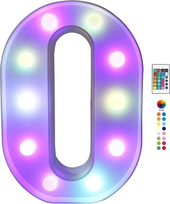 Lichtgevende Letter O - 22 cm Hoog - RGB Met Afstandsbediening - Op Batterijen
