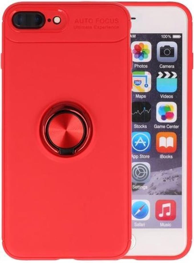 Rood Zacht TPU met Ringhouder hoesje voor Apple iPhone 7 Plus / 8 Plus