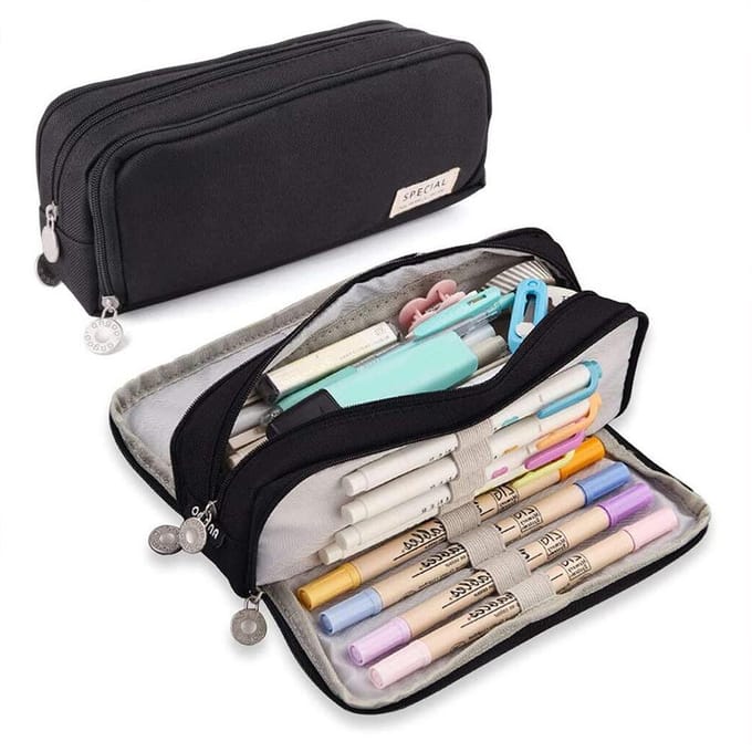 Grote capaciteit etui voor pennen, 3 compartimenten, multifunctionele pennenzak voor meisjes, jongens, school, student, kantoorbenodigdheden, organizer roze
