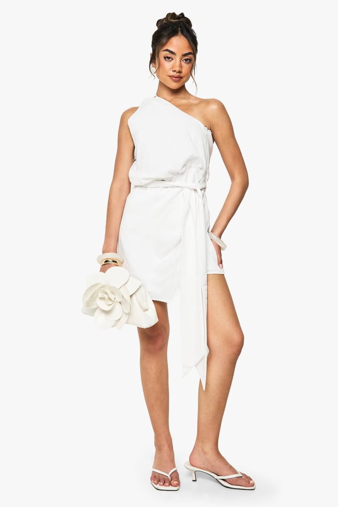 boohoo Dames Linnenlook Wikkel Detail Mini Jurk | Wit | Maat: 42
