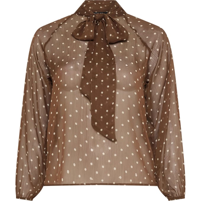 Limited Collection Bruine Chiffonblouse Met Stippen En Strik Size 46