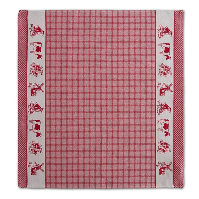 DDDDD - 6x Theedoek - Dutchie - Set van 6 - Katoen - Geruit - Nederlandse Print - 60x65 cm - Rood