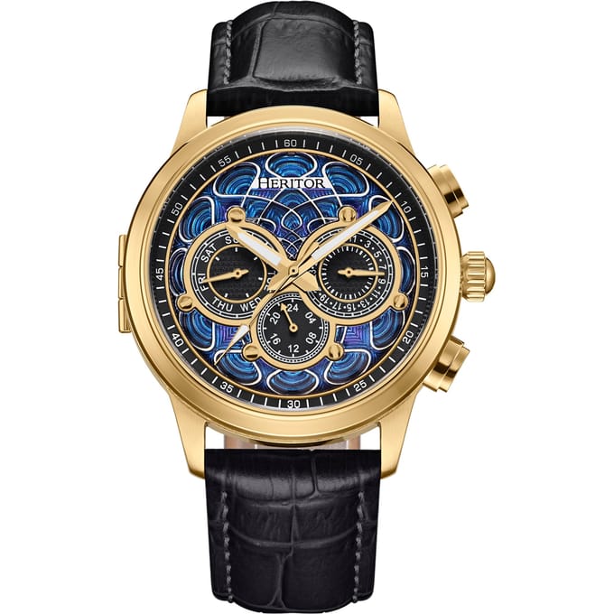 Heritor Automatic Apostle horloge met leren band en dag-/datumfunctie - goud/zwart