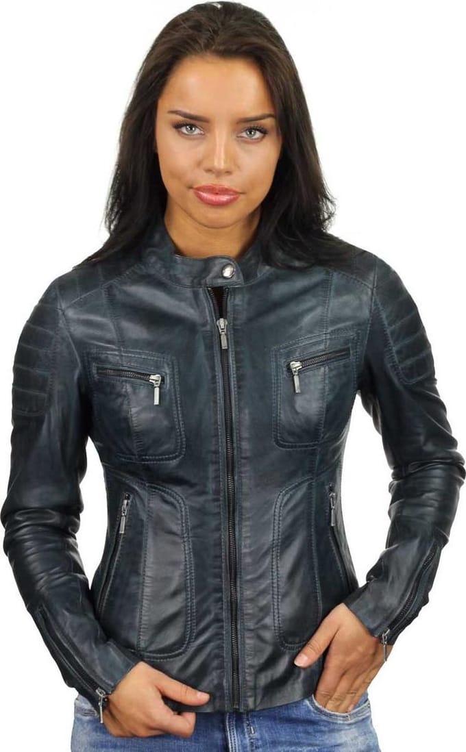 Versano Miami Leren Dames Bikerjack Dames Jas S - Blauw