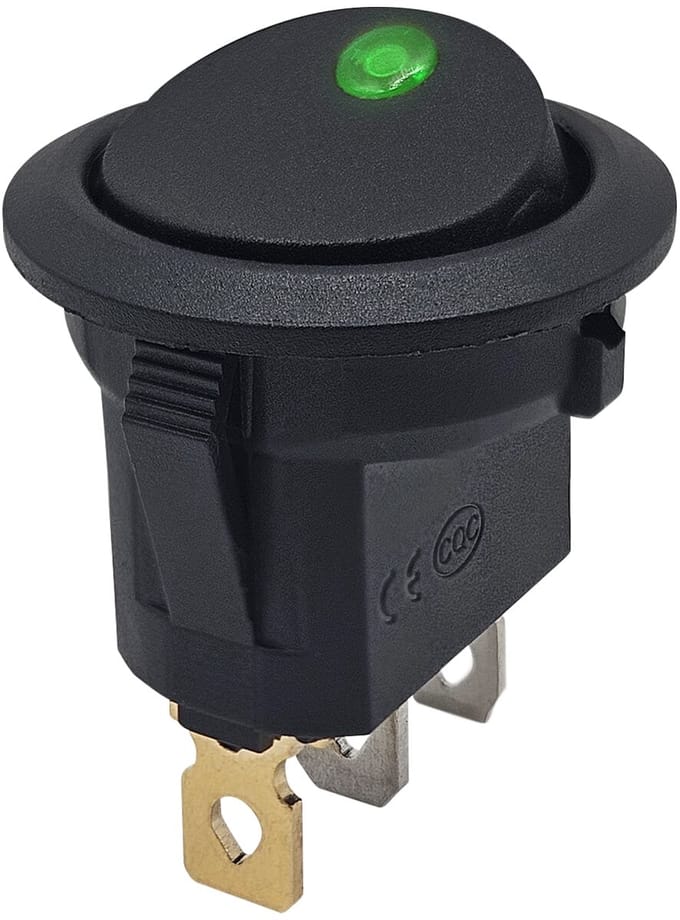 ProRide Wipschakelaar ON-OFF KCD2-12 - 3 pins - Rond - 12V/20A - LED indicator Groen