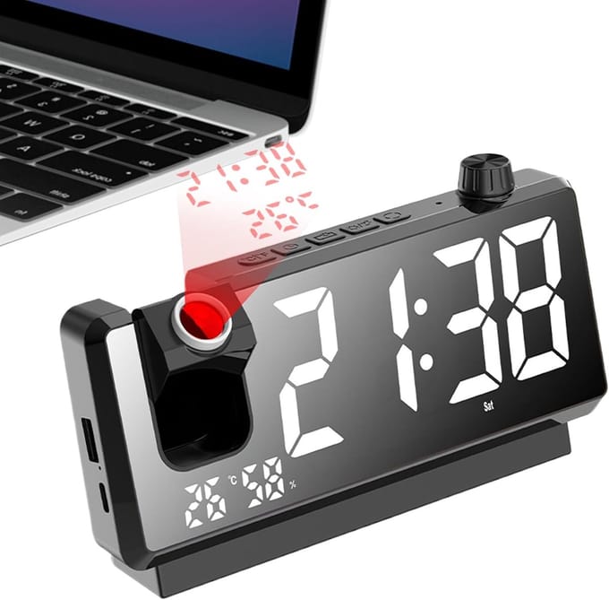 Projectiewekker HD-LED - Digitale klok - Tijd projecteren - Dubbele projectie - 186 cm display - Zwart