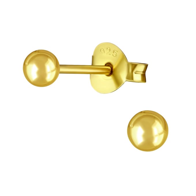 Joy|S - Zilveren oorknoppen 3 mm - basic - gold plated