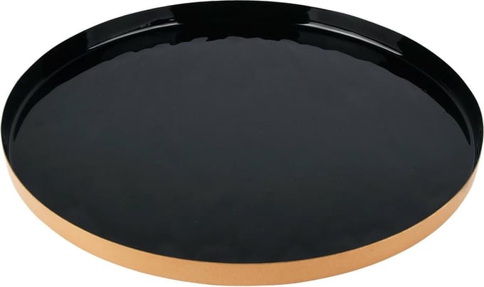 Dekoratief | Dienblad rond, zwart/goud, metaal, 21x21x2cm | A228181