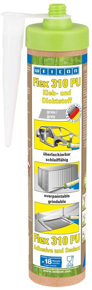 WEICON Green Tube Flex 310 PU, 280 ml, grijs, Blijvend elastische lijm en afdichtmiddel op polyurethaanbasis
