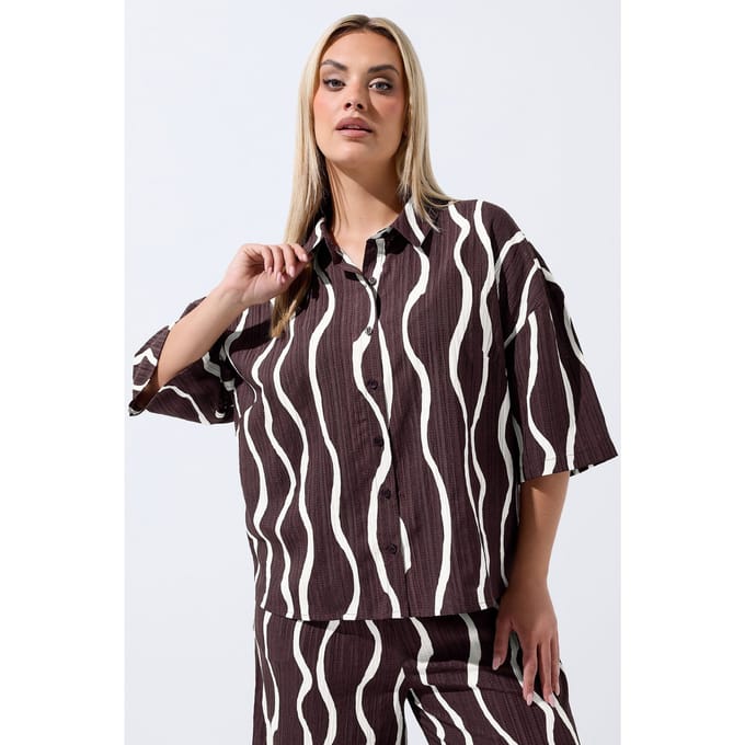 Limited Collection Bruin Boxy Overhemd Met Golvende Print Size 42