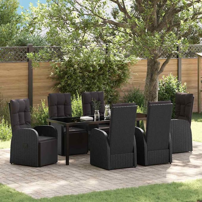 vidaXL - Tuin - Eettafel - Set - 7 - st - Zwart - poly - rattan