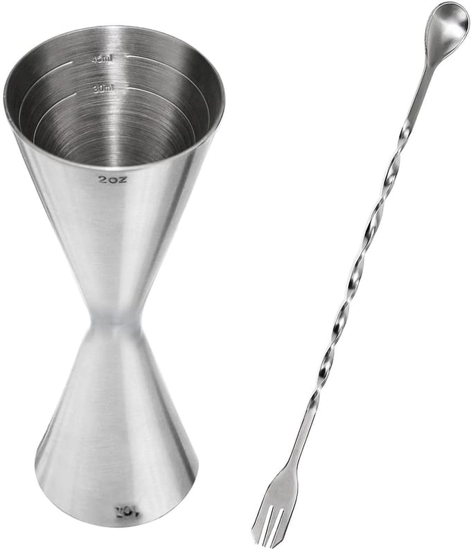 Dailygoods - Barmaat Jigger Maatbeker Cocktail 304 Roestvrij Staal - 30ml/60ml met Menglepel