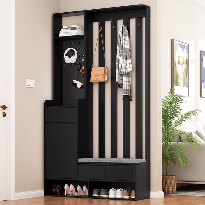 REDOM Garderobe H180/B100/T35 cm van MDF, multifunctioneel 6-in-1 ontwerp met zitbank en opbergruimte