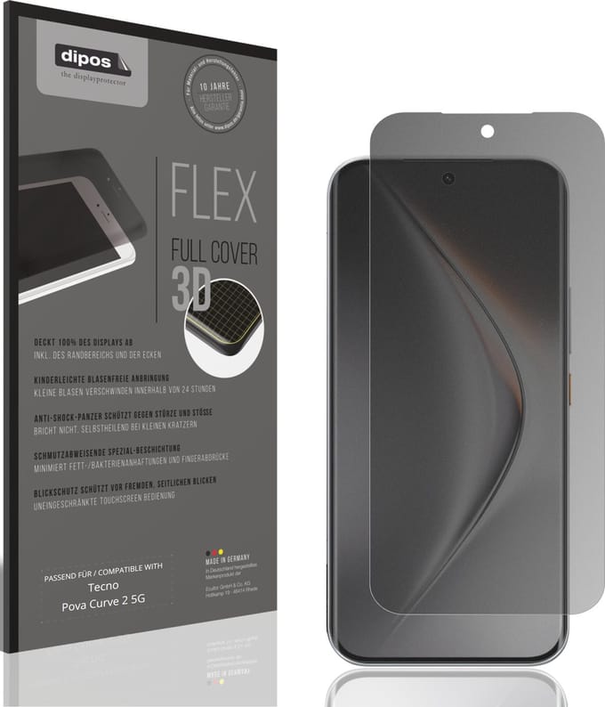 dipos FLEX – Matte Privacy Screenprotector geschikt voor Tecno Pova Curve 2 5G | Volledige Schermbescherming | Case-Friendly